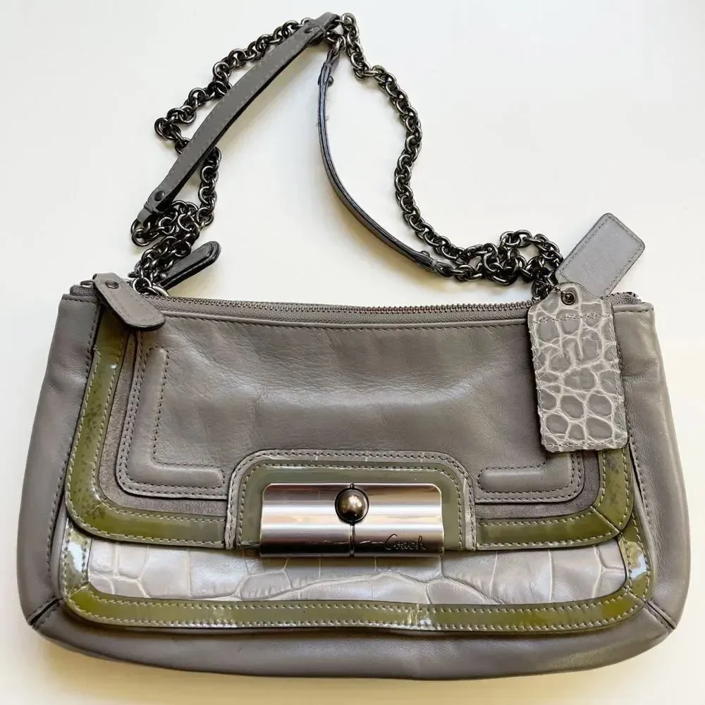 Vintage COACH Kristin Leather Crossbody hobo Bag gray and chain strap